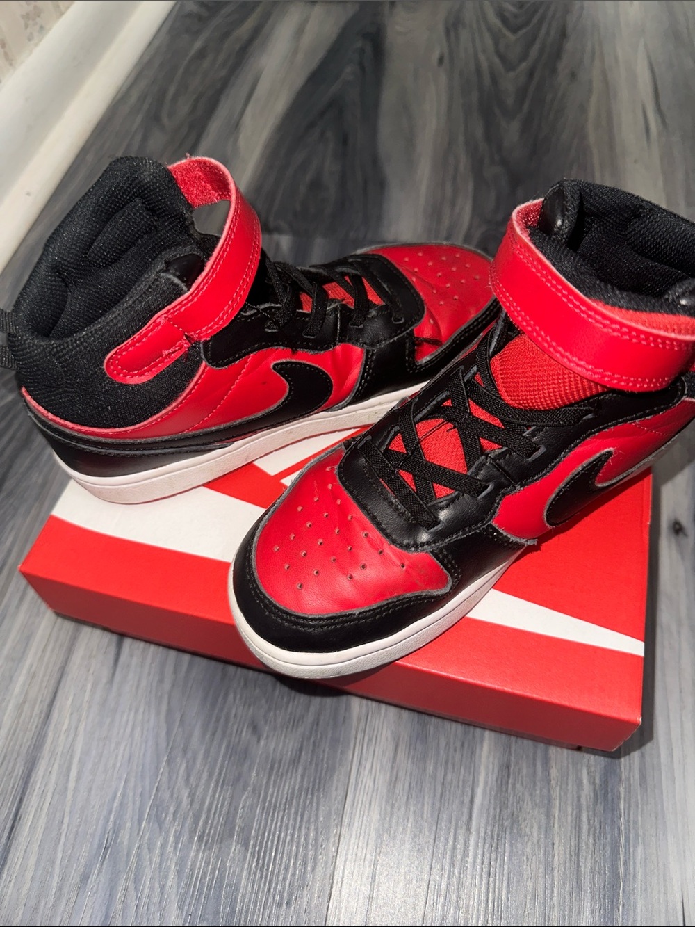Nike Red and Black Kids' High-Top Sneakers